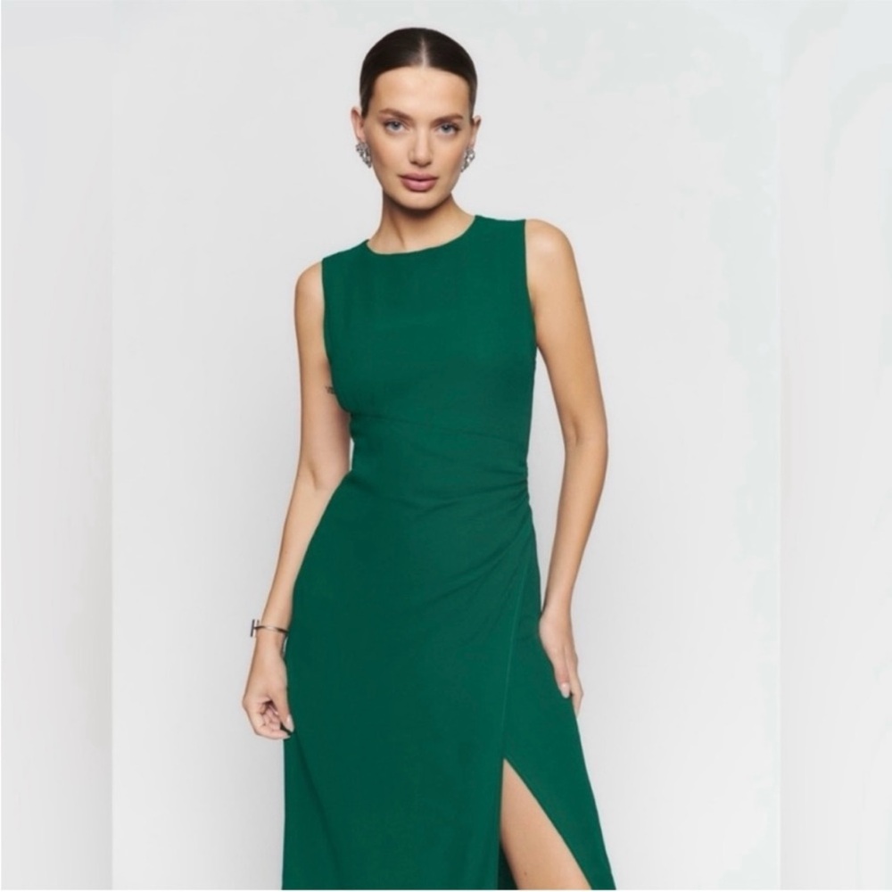 Reformation Dress Ledger Maxi Chiffon High Neck in Sycamore Green size 2 UB - Picture 2 of 9